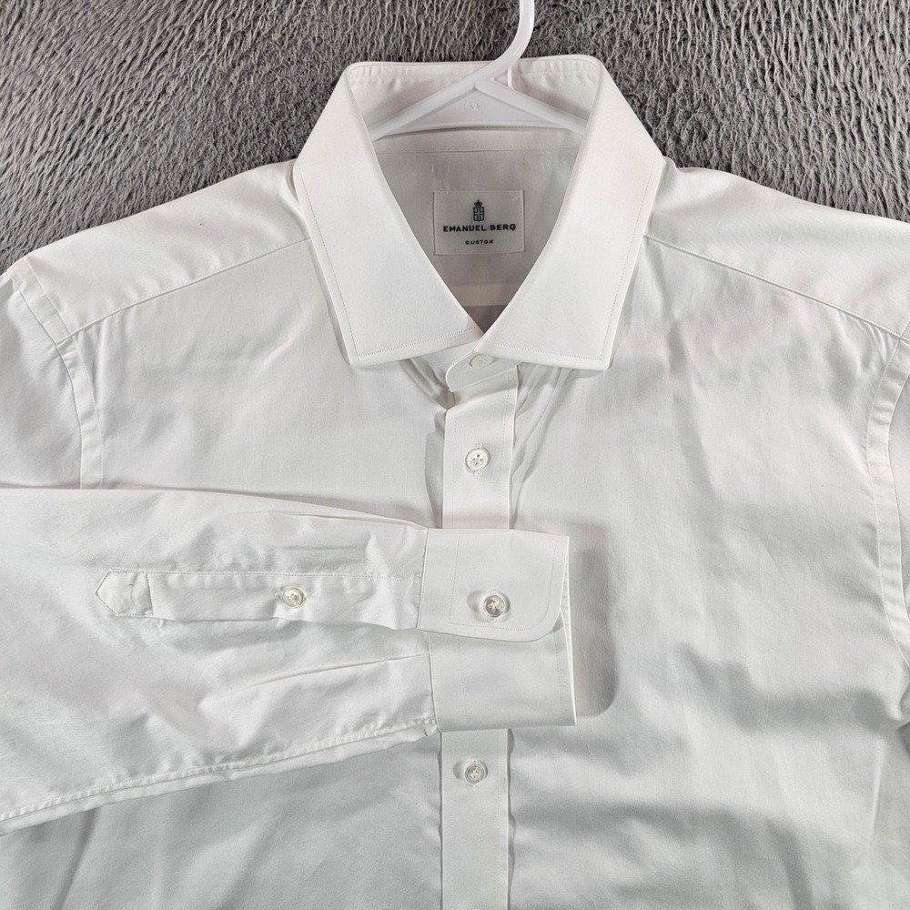Emanuel Berg Custom Mens White Cotton Long Sleeve Spread Collar Dress Shirt L